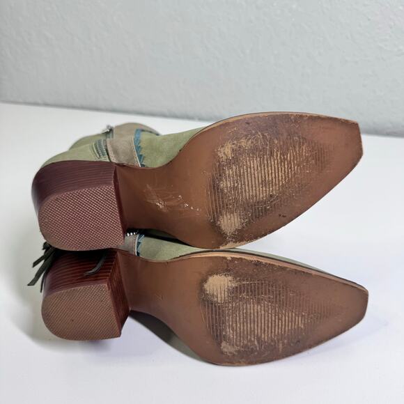 ARIDER GIRL Boots 7 Gizelle Mid-Calf Fringe Western Stacked Heel Cowgirl Rodeo - Picture 8 of 10